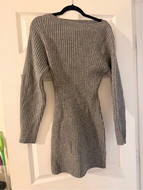 Gray Ribbed Knit Sweater Dress - Women